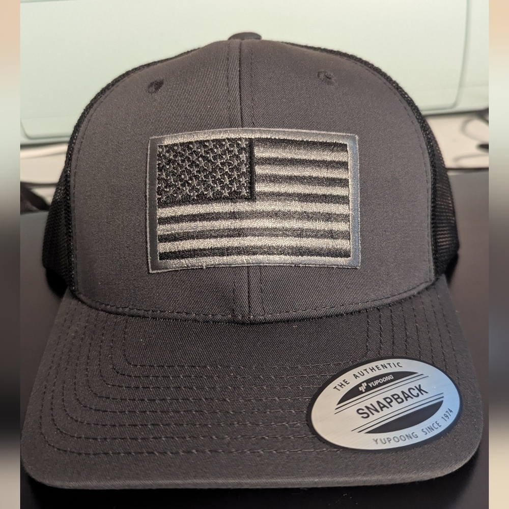 Custom Made- Trucker Hat with American Flag Patch